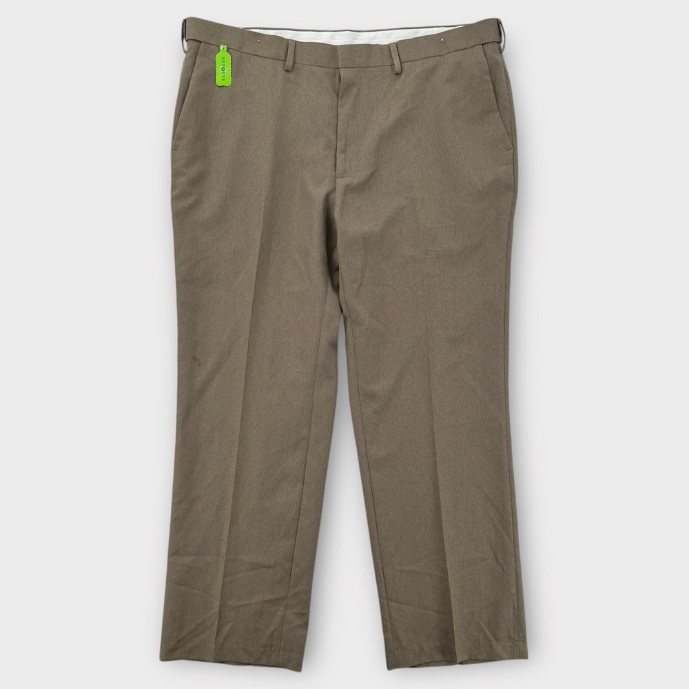 Haggar Eclo Dress Pants Mens 42x30 Brown Textured Tic Weave Straight Leg NWT